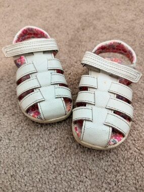 wonder nation White Toddler Fisherman Sandals with Pink Floral Lining